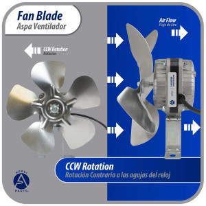 Appli Parts APFB-A10CCW Aluminum Fan Blade 10 in, 250 mm, CCW, 22 degrees, hubless 5 holes, 5 wings