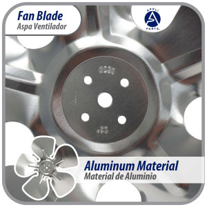 Appli Parts APFB-A09CCW Aluminum Fan Blade 9 in, 230 mm, CCW, 22 degrees, hubless 5 holes, 5 wings