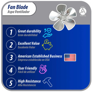Appli Parts APFB-A12CCW Aluminum Fan Blade 12 in, 300 mm, CCW, 22 degrees, hubless 5 holes, 5 wings