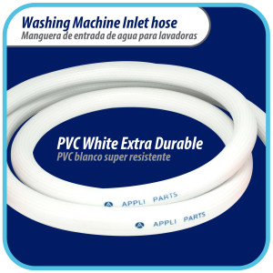 Appli Parts APIH-5934E2 5 ft Washing Machine Inlet Hose with 3/4 in nylon female connector straight and 90 degree elbow female connector with gaskets, PVC extra durable White hose Appli Parts APIH-5934E2 5 ft Washing Machine Inlet Hose with 3/4 in nylon female connector straight and 90 degree elbow female connector with gaskets, PVC extra durable White hose