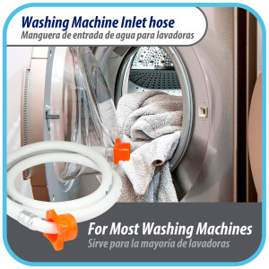Appli Parts APIH-5934E2 5 ft Washing Machine Inlet Hose with 3/4 in nylon female connector straight and 90 degree elbow female connector with gaskets, PVC extra durable White hose Appli Parts APIH-5934E2 5 ft Washing Machine Inlet Hose with 3/4 in nylon female connector straight and 90 degree elbow female connector with gaskets, PVC extra durable White hose