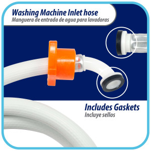 Appli Parts APIH-5934E2 5 ft Washing Machine Inlet Hose with 3/4 in nylon female connector straight and 90 degree elbow female connector with gaskets, PVC extra durable White hose Appli Parts APIH-5934E2 5 ft Washing Machine Inlet Hose with 3/4 in nylon female connector straight and 90 degree elbow female connector with gaskets, PVC extra durable White hose