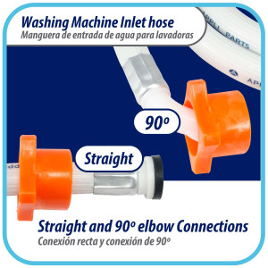 Appli Parts APIH-5934E2 5 ft Washing Machine Inlet Hose with 3/4 in nylon female connector straight and 90 degree elbow female connector with gaskets, PVC extra durable White hose Appli Parts APIH-5934E2 5 ft Washing Machine Inlet Hose with 3/4 in nylon female connector straight and 90 degree elbow female connector with gaskets, PVC extra durable White hose