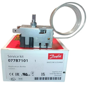 Danfoss 077B7101 Thermostat Bottle Coolers 077B1704L Cold Cut-in +41.0F Cold cut-out +34.7 Warm Cut-in +54.5F Warm Cut-out 49.1F Capillary tube length 47.2in 
B0
 Danfoss 077B7101 Thermostat Bottle Coolers 077B1704L Cold Cut-in +41.0F Cold cut-out +34.7 Warm Cut-in +54.5F Warm Cut-out 49.1F Capillary tube length 47.2in 
B0
