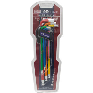 MA-Line MA-YT09 Llaves tipo Allen Set 9 piezas 1/16, 5/64, 3/32, 1/8, 5/32, 3/16, 1/4 5/16, 3/8 pulg 1.5, 2.0, 2.5, 3.0, 4.0, 5.0, 6.0, 8.0, 10.0 mm
