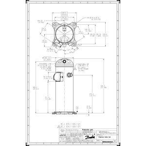 Danfoss DCJ121T2LC6 DCJ121T2LC6A 10 tons 121,000 btu/h R410A Scroll compressor for Air conditioning 208-230/3/60 (V/Ph/Hz) Discharge 7/8 in, Suction 1-1/8 in, ODF, POE Oil 121L8597, 121L8597, Replaces 121L5019, 121L5018 120U2347, ZP120KCE-TF5