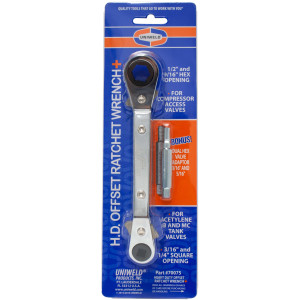 Uniweld 70075 Llave Ratchet, 1/2 y 9/16 pulg apertura exagonal, 3/16 y 1/4 pulg apertura cuadrada, con Adaptador Dual para Valvula exagonal de 3/16 y 5/16 Uniweld 70075 Llave Ratchet, 1/2 y 9/16 pulg apertura exagonal, 3/16 y 1/4 pulg apertura cuadrada, con Adaptador Dual para Valvula exagonal de 3/16 y 5/16