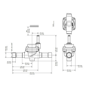 Danfoss 032L2201 Valvula Solenoide EVR 25, 1-1/8 pulg Soldable, ODF x ODF sin Stem Manual, NC