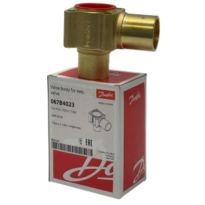 Danfoss 067B4023 Cuerpo Valvula Soldable Angular 7/8 x 1-1/8 ODF x ODM para TE20/TQ12/TQ20 incluye set de Tornillos 067B0504