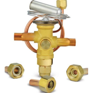 Danfoss 067L6008 5TR Valvula de Expansion Termostatica, TR 6, R410A,R454B,R32, 3/8x3/8 pulg Soldable, ODF, 1/4 pulg Tubo Cap. Flare, Troquel flecha 1-Via, -10 a 15 C