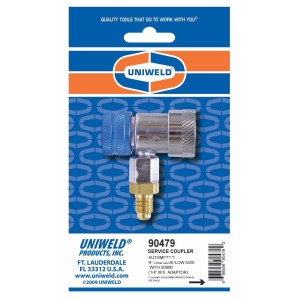 Uniweld 90479 Acople Rapido Manual R-134 Azul/Baja con Adaptador 1/4 pulg para Aire Acondicionado Automotriz Uniweld 90479 Acople Rapido Manual R-134 Azul/Baja con Adaptador 1/4 pulg para Aire Acondicionado Automotriz