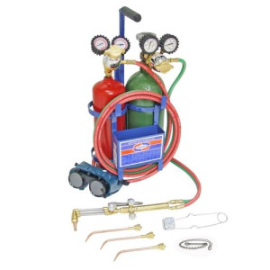 Uniweld KL71-4C Welding, Brazing and Cutting Outfit Includes: Welding Handle / Welding and Brazing Tips / Cutting Attachment and Tip / Oxygen and Acetylene Regulator / Twin Hose / Goggles / Flint Lighter / Tank Key / Carrying Stand / Tanks