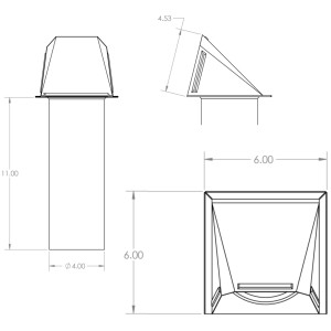 Lambro 3440 Aluminum Preferred Hood Vent with damper 4 inch wall vent 11 inch pipe