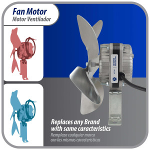 Appli Parts APFM-72E 7W Condenser and Evaporator Fan Motor 220V 60Hz 0.23A, Includes 8in Aluminum Fan Blade and Mounting Base, Universal Replacement for Commercial Refrigeration Units