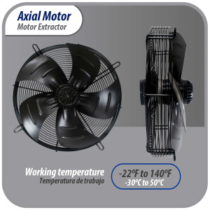 Appli Parts AXF-450-4 17-3/4 in Axial Fan Motor Guard Mounted Fan Blade 220-440 V, 3Ph 50-60Hz 300W, 1600rpm, Universal replacement for Cold Room Evaporators, Condensing Units, Work Temp -22F to 140F