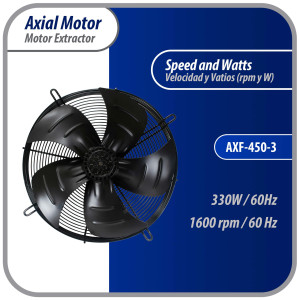 Appli Parts AXF-450-4 17-3/4 in Axial Fan Motor Guard Mounted Fan Blade 220-440 V, 3Ph 50-60Hz 300W, 1600rpm, Universal replacement for Cold Room Evaporators, Condensing Units, Work Temp -22F to 140F
