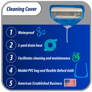 Appli Parts APCC-1836B Cleaning Cover Kit or Maintenance for Mini Split 1.5 - 3 Tons (from 18,000 to 36,000 Btu), 3 ft 3 in to 4 ft 3 in length, Waterproof, 9 ft 2 in Drain Hose, with Support Plate