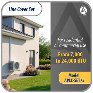 Appli Parts APLC-SET75 Cobertor para Lineas de Aire Acondicionado 3 in x 2.28 m para Minisplit HVAC 7000 a 24000 BTU Incluye 2 Rectas, Acople, Tapa de Pared, Tapa Final y Tornillos