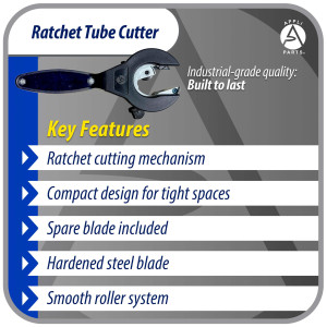 Appli Parts APT-TC115 Ratcheting Tube Cutter 5/16 a 1-1/8 in (8 a 29 mm) for Copper Aluminum Brass Stainless Steel and PVC with Spare Blade Ergonomic and Durable Design