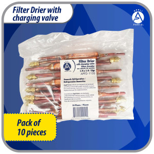 Appli Parts APFD-115S 10 Unidades de Filtro Secador con conexion 1/4 x 1/4 pulg 15 gramos, con valvula de gusanillo, para uso en sistema de refrigeracion y aire acondicionado