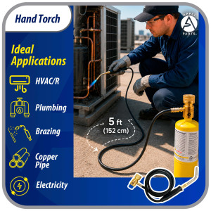 Appli Parts APHT-3W soplete boquilla para soldar o fundir con mapp o propano incluye manguera de 5 pies de largo y manilla, antorcha, lampara para soldadura blanda y fuerte para HVAC y plomeria