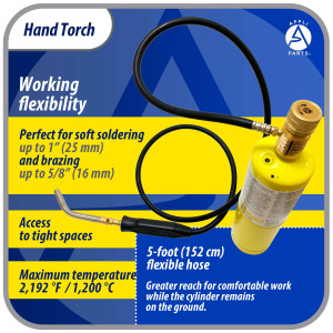 Appli Parts APHT-3W soplete boquilla para soldar o fundir con mapp o propano incluye manguera de 5 pies de largo y manilla, antorcha, lampara para soldadura blanda y fuerte para HVAC y plomeria