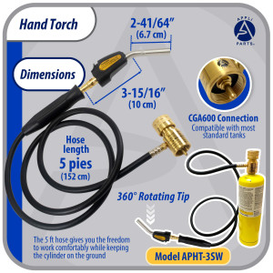 Appli Parts APHT-3SW Hand Torch With Hose and Igniter Lighter for Soldering Brazing with Map and Propane Fuel for plumbing air conditioning refrigeration and more

