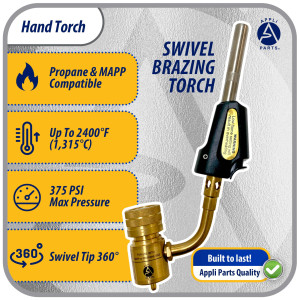 Appli Parts APHT-1S Single Burner Hand Torch with Starter Lighter for Soldering Brazing with Mapp or Propane Fuel Swivel Tip for uses in plumbing refrigeration air conditioning and more