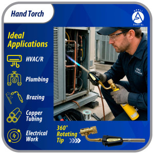 Appli Parts APHT-1S Single Burner Hand Torch with Starter Lighter for Soldering Brazing with Mapp or Propane Fuel Swivel Tip for uses in plumbing refrigeration air conditioning and more