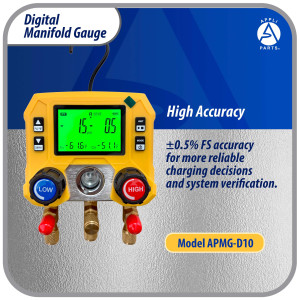 Appli Parts APMG-D10 Digital Manifold Gauge Set for HVAC/R AC and Refrigeration -14.5 to 800 psi 88 Refrigerants Multiple Pressure Units kPa MPa bar psi kg/cm2