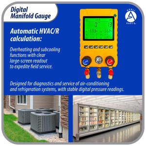 Appli Parts APMG-D100B Digital Manifold Gauge Set for HVAC/R Includes Hoses, Temperature Clamps and Carrying Case -14.5 to 800 psi 88 Refrigerants Superheat and Subcooling Calculation