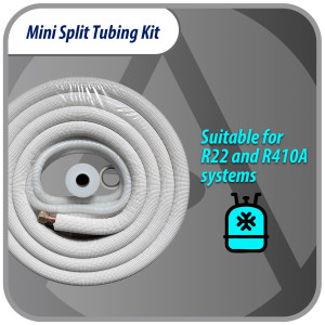 Appli Parts APLS-K14383813 Mini Split Tubing Kit 1/4 x 3/8 in, 13 ft, with 3/8 in Insulation, Drain Hose, Mummy Tape and Teflon Tape. Made of copper and aluminum