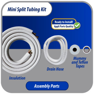 Appli Parts APLS-K14383813 Mini Split Tubing Kit 1/4 x 3/8 in, 13 ft, with 3/8 in Insulation, Drain Hose, Mummy Tape and Teflon Tape. Made of copper and aluminum