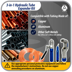 Appli Parts APT-FT300L Hydraulic Expander Swaging Tool, Tube Cutter and Deburring Tool Kit for 3/8 to 1-5/8 in Outer Diameter Tube for Copper, Aluminum and other Soft Metal Pipe