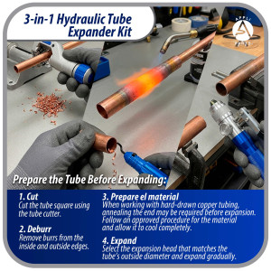 Appli Parts APT-FT300L Hydraulic Expander Swaging Tool, Tube Cutter and Deburring Tool Kit for 3/8 to 1-5/8 in Outer Diameter Tube for Copper, Aluminum and other Soft Metal Pipe
