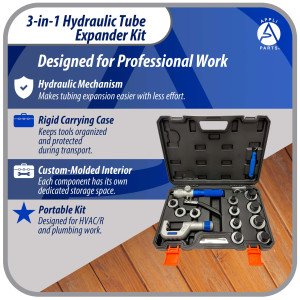 Appli Parts APT-FT300L Hydraulic Expander Swaging Tool, Tube Cutter and Deburring Tool Kit for 3/8 to 1-5/8 in Outer Diameter Tube for Copper, Aluminum and other Soft Metal Pipe