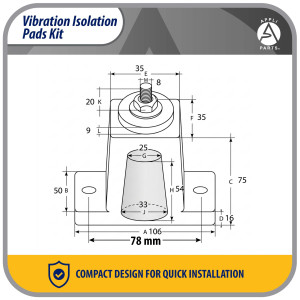 Appli Parts APAB-AFR2 Kit Almohadillas de Goma para montaje de Unidad Condensadora, Kit que incluye 4 unidades  106x54x35 Soporta hasta 75 Kg
