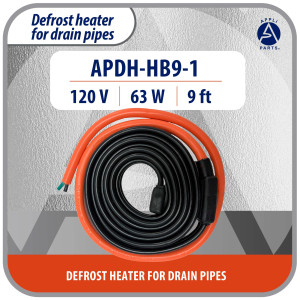 Appli Parts APDH-HB9-1 Resistencia 120 V, 63 W, 2.7 m, de Cable Sumergible para tuberia de drenaje de Cuarto Frio o Cava Congelador