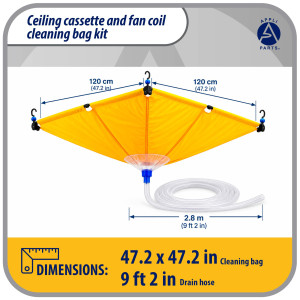 Appli Parts APCC-4848A Ceiling Cassette and Fan Coil Cleaning Bag Kit 47.2 x 47.2 in, reusable, waterproof, with 9 ft 2 in drain hose, replaces model 536
