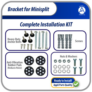 Appli Parts APAB-3160 Soporte de Montaje en Pared para Mini Split. Soporta hasta 160 kg, Compatible con 5000 a 36000 BTU, Incluye Barra con Nivel, Gomas Antivibracion y Kit Completo de Instalacion