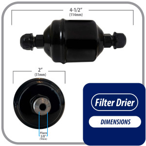 Appli Parts APFD-053 Filtro Secador 3/8 pulg para linea Liquido para Sistemas de Refrigeracion y aire acondicionado 053 SAE Rosca Universal Unidireccional 114mm Largo 51mm Ancho