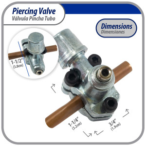 Appli Parts APT-PV110 Valvula perforadora 1/4, 5/16 o 3/8 pulg, tipo bala con adaptadores y sello para sistemas de refrigeracion con puerto de servicio SAE de 1/4 pulg