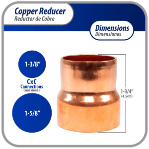 Appli Parts AP-R158138 1-5/8x1-3/8 in Reducing Bushing Copper pipe fittings CxC Sweat connections for refrigeration, air conditioning and plumbing applications ACR and Type L copper pipe