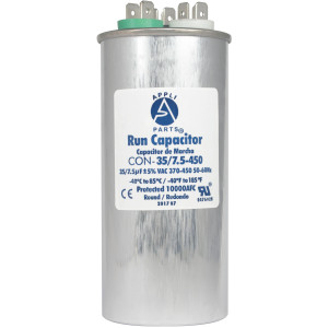 Appli Parts CON-35/7.5-450 Condensador Capacitor de Marcha 35+7.5 Mfd uF (microfaradios) 370VAC o 450VAC CBB65 Universal para Aire acondicionado y aplicaciones Redondo UL, 12.1cm Alto 5cm Ancho

