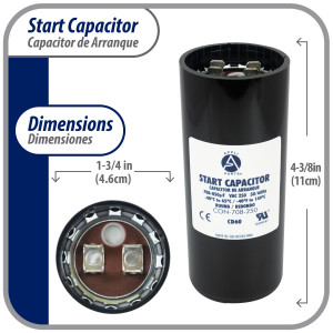 Appli Parts CON-708-250 Motor Start Capacitor 708-850 MFD uF, 250 VAC. Universal for Electric Motor Applications, 1.75 in Wide, 4.38 in Height