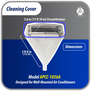 Appli Parts APCC-1836A Cleaning Cover Kit or Maintenance for Mini Split 1.5 - 3 Tons (18,000 to 36,000 Btu) Circumference of 11 ft 10 in, Waterproof, with Integrated Hose. Replaces 535 537 565 575