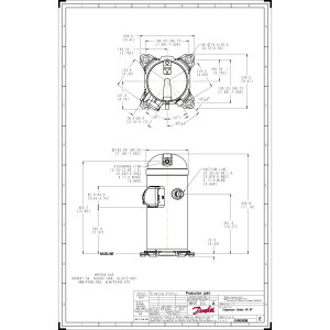 Danfoss HLH061T1LC6A 5 tons 61,000 btu/h R410A R454BScroll compressor for Air conditioning 208-230/1/60 V/Ph/Hz Discharge 1/2 in, Suction 7/8 in, ODF, POE Oil 121L2042, 121L2039 Replaces HLH060U1LP6