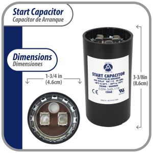 Appli Parts CON-540-110 Motor Start Capacitor 540-648 MFD uF, 110-125 VAC. Universal for Electric Motor Applications, 1.75 in Wide, 3.38 in Height