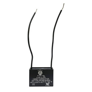 Appli Parts CAP-2-250-2C Condensador Capacitor de ventilador 2 mfd (microfaradios) uf 250VAC con 2 cables compatible con cualquier marca de igual capacitancia 3.7cm Ancho, 1.5cm Prof, 2.6cm Alto