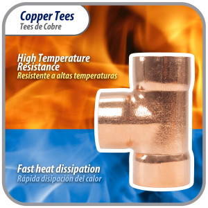 Appli Parts AP-T118 1-1/8 pulg Tee de Cobre Conexiones CxCxC soldadas para aplicaciones de refrigeracion, aire acondicionado y plomeria Tuberia de Cobre ACR y Tipo L